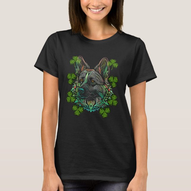 Camiseta German Shepherd Dog Face Mandala Irish C St Patric (Frente)