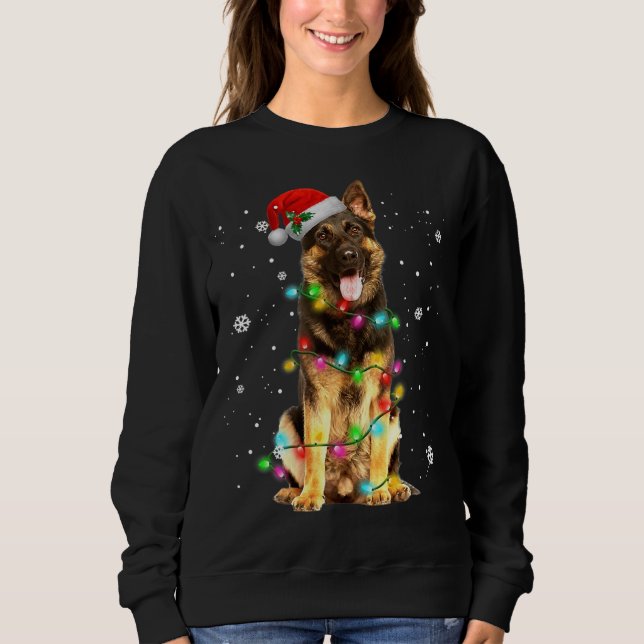 Camiseta German Shepherd Dog Tree Christmas Sweater Xmas Do (Frente)
