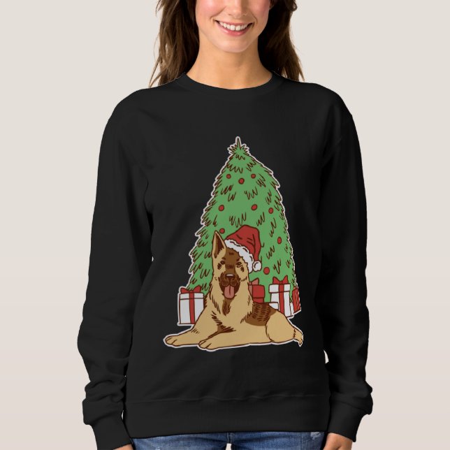 Camiseta German Shepherd Dog with Christmas Tree and (Frente)