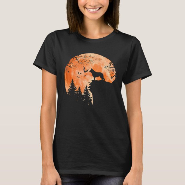 Camiseta German shepherd E Cão De Silhueta Lua (Frente)