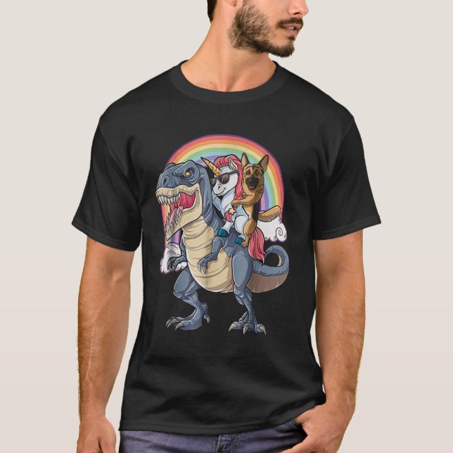 Camiseta German shepherd E Unicórnio Rex Como Chefe Te (Frente)