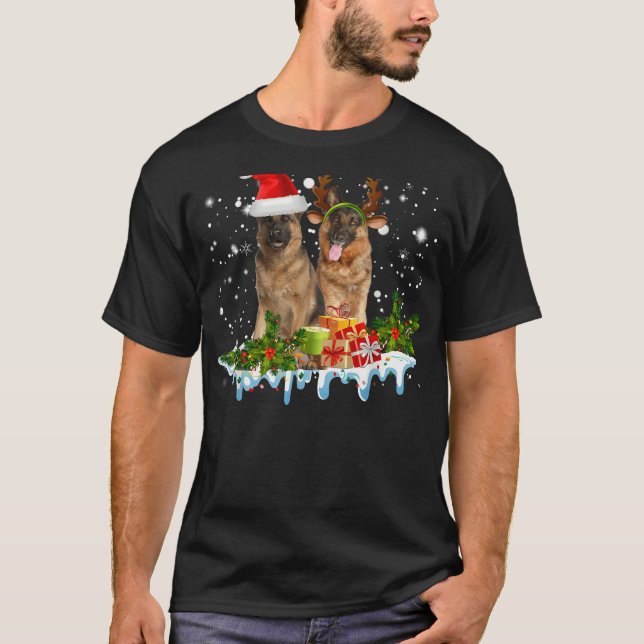 Camiseta German shepherd Engraçado Árvore de Natal Xmas (Frente)