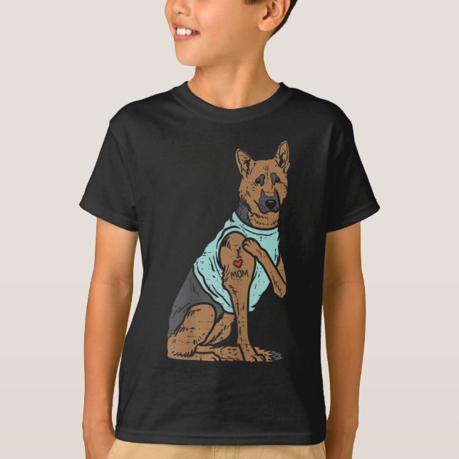 Camiseta German shepherd Eu Amo Mamãe Tatuagem Cachorro K9  (Frente)