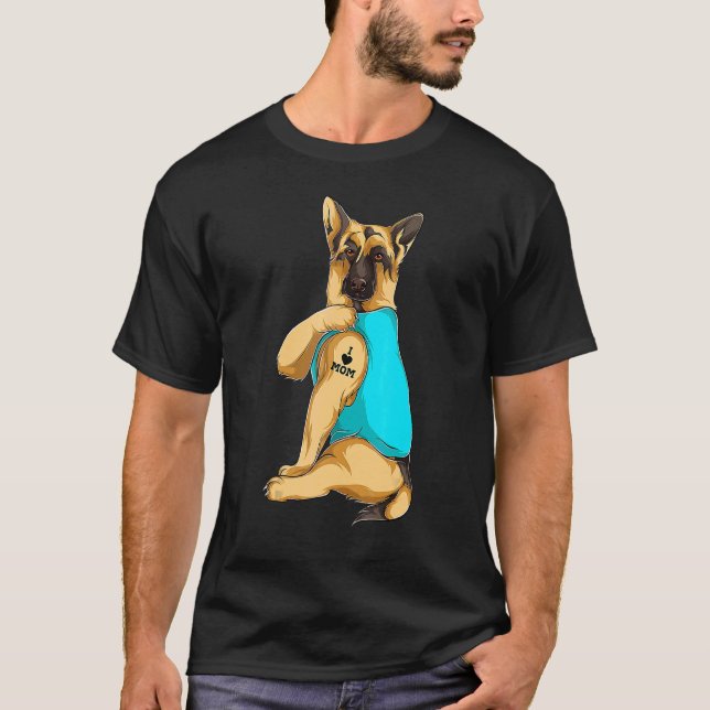 Camiseta German shepherd Eu Amo Mamãe Tatuagem Roupa Cachor (Frente)