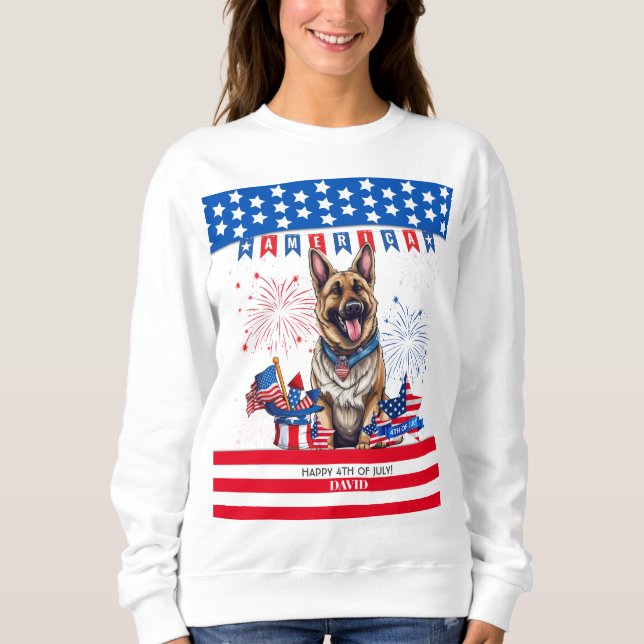 Camiseta German shepherd Feliz Dia 4 De Julho Da Independên (Frente)