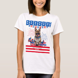 Camiseta German shepherd Feliz Dia 4 De Julho Da Independên