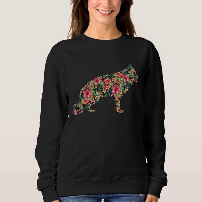 Camiseta German Shepherd Flower  Dog Silhouette Floral (Frente)