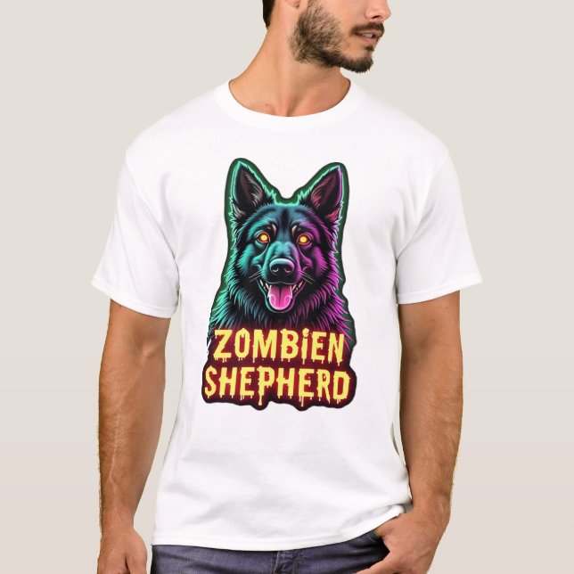 Camiseta German Shepherd GSD Shep Zombie Dog Halloween Esse (Frente)