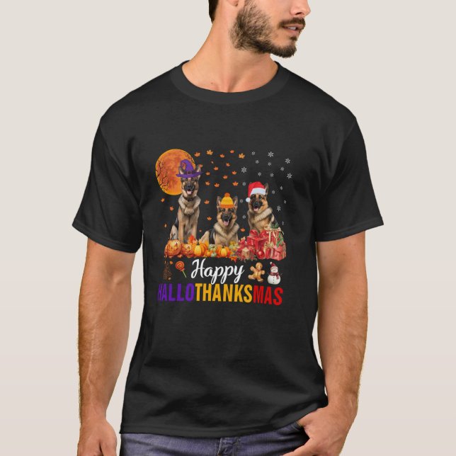 Camiseta German shepherd Hallothanksmas Halloween Thanksgat (Frente)