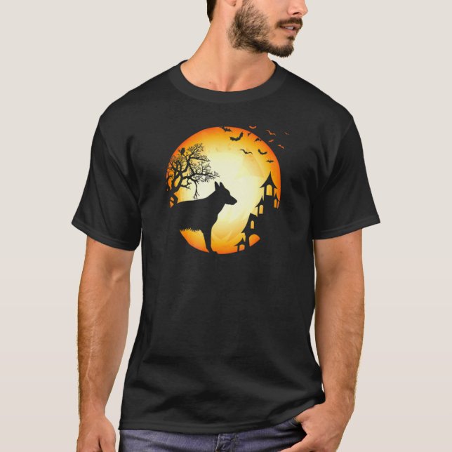 Camiseta German shepherd Halloween Scary Dog Silhouette (Frente)