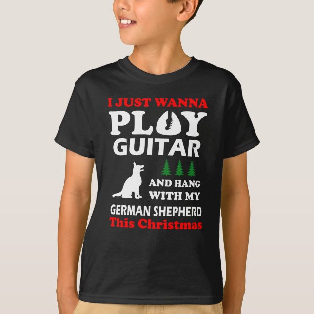 Camiseta german shepherd i just wanna play guitar (Frente)