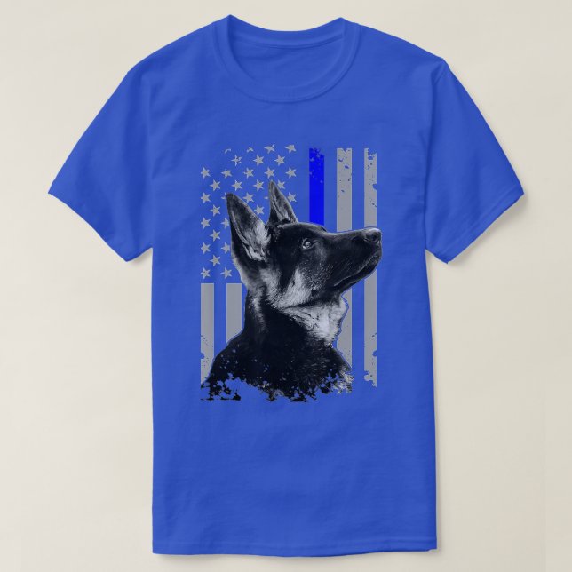 Camiseta German Shepherd K9 Unit Thin Blue Line Flag Police (Frente do Design)