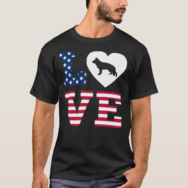Camiseta German shepherd Love Heart American Flag (Frente)