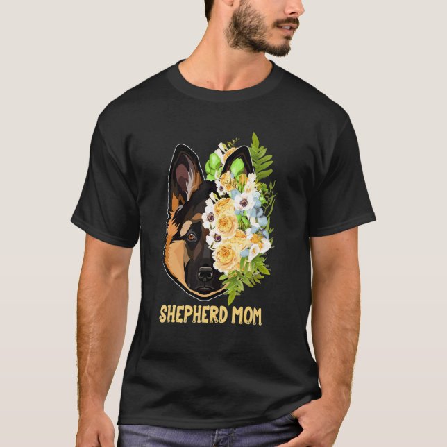 Camiseta German shepherd Mãe Flores Roupa Shepherd Mama (Frente)