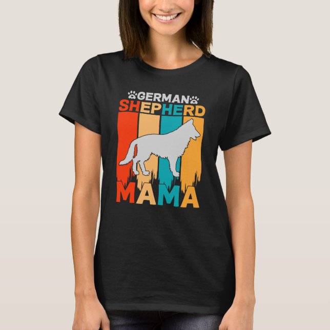 Camiseta German shepherd MAMA, azul castanho no preto femin (Frente)
