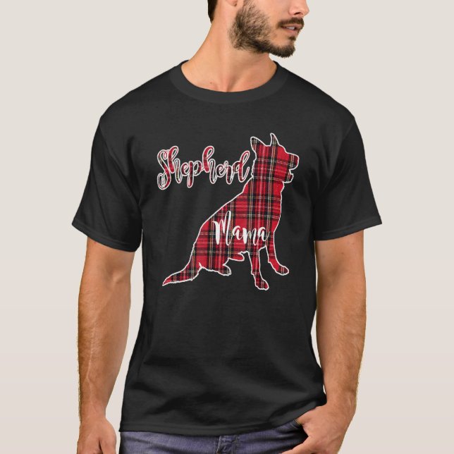 Camiseta German shepherd Mama Red Xadrez Mãe (Frente)