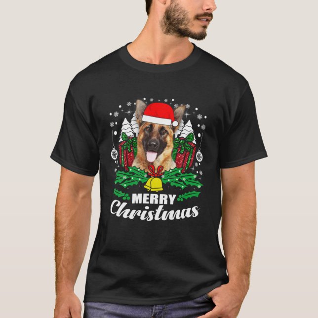 Camiseta German Shepherd Merry Christmas Dog (Frente)