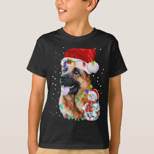 Camiseta German shepherd Natal Santa Hat Luzes do Natal
