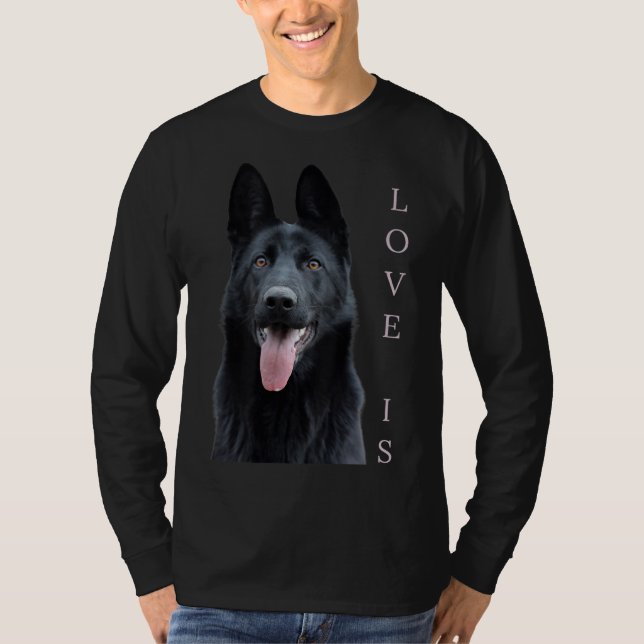 Camiseta German shepherd Negra Cachorro Cachorro Mãe Pai Am (Frente)