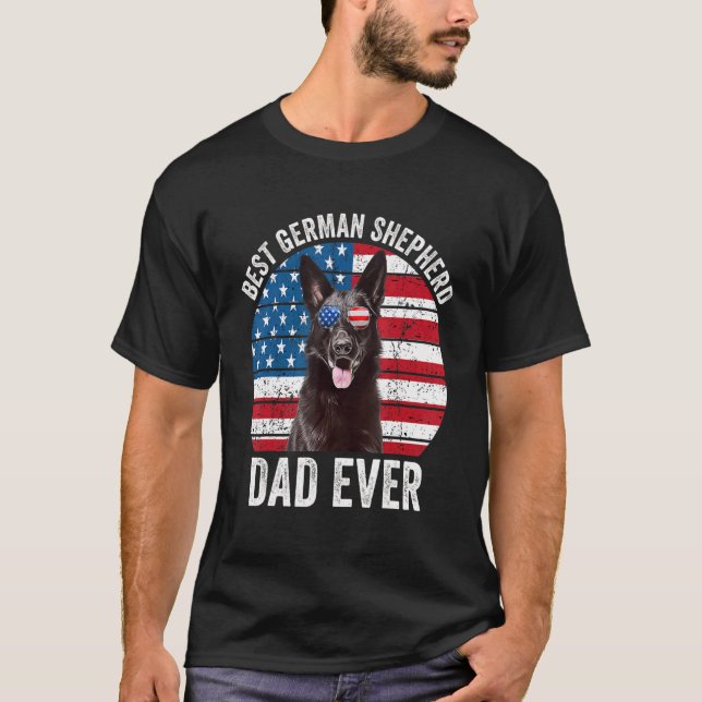 Camiseta German shepherd Negro Pai Americano Flag Gsd D (Frente)