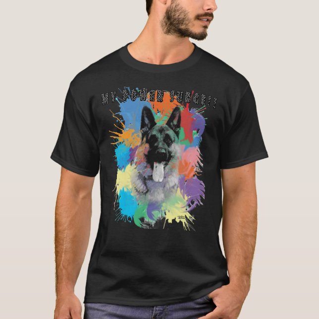 Camiseta German shepherd O Poder! Pescoço V com punho (Frente)