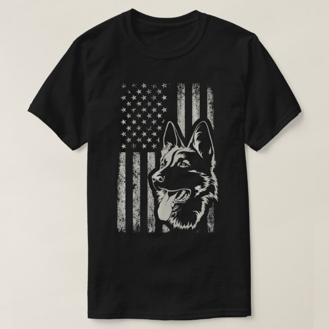 Camiseta German shepherd Patriótico AMERICANO FLAG 4 De Jul (Frente do Design)