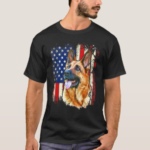 Camiseta German shepherd Patriótico Bandeira Americana para