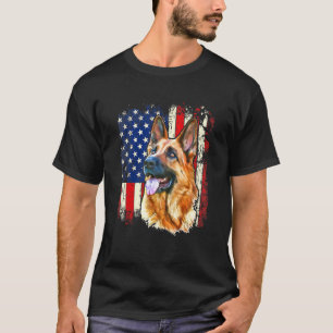 Camiseta German shepherd Patriótico Bandeira Americana para