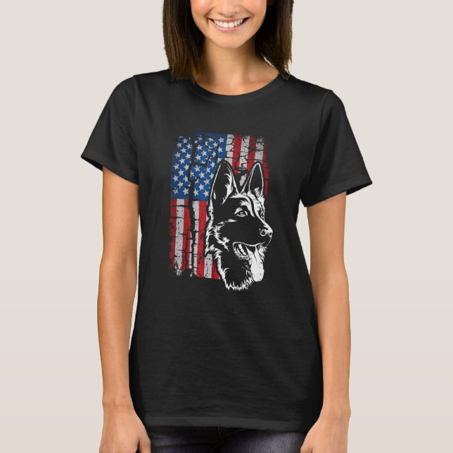 Camiseta German shepherd Patriótico - Cão de Bandeira Ameri (Frente)