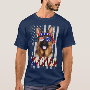 Camiseta German shepherd Patriótico dos Estados Unidos da A