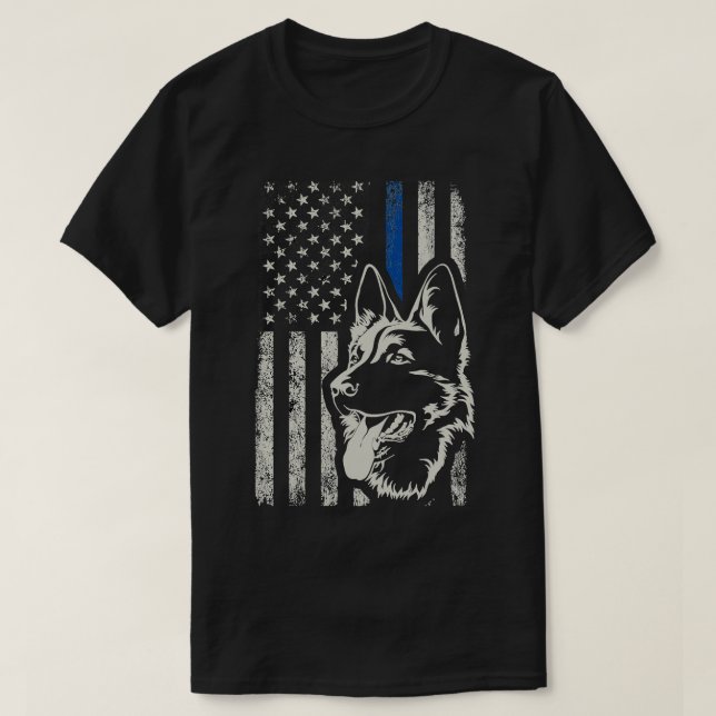 Camiseta German shepherd Patriótico K9 Unidade Azul Fino Li (Frente do Design)