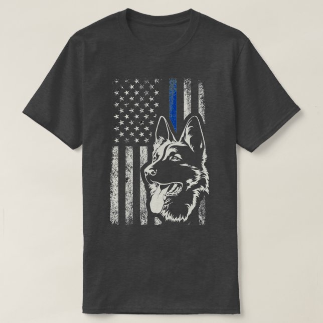 Camiseta German shepherd Patriótico K9 Unidade Azul Fino Li (Frente do Design)