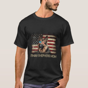 Camiseta German shepherd Patriótico Mãe Bandeira Americana 