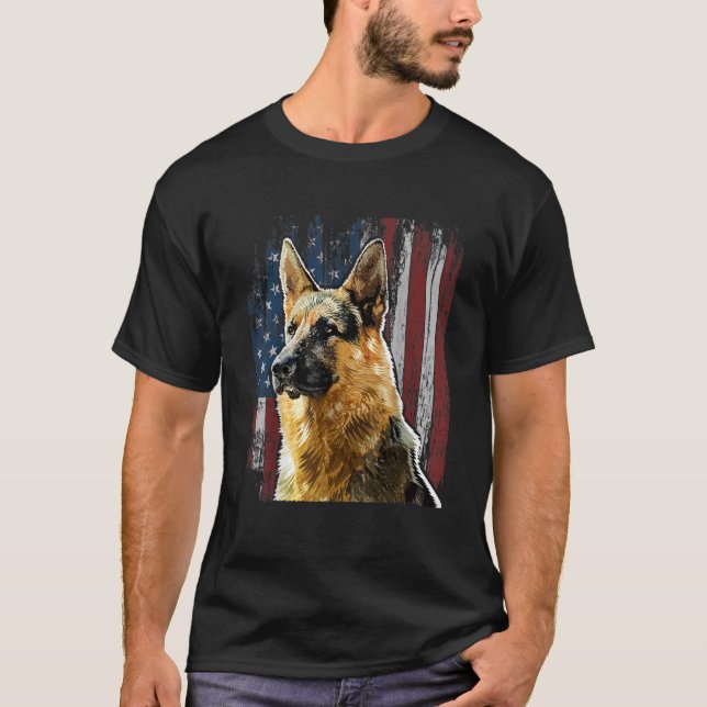 Camiseta German shepherd Patriótico - Presente de Cão Ameri (Frente)