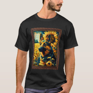 Camiseta German shepherd Pintando Flor de Girassol Mãe Mulh