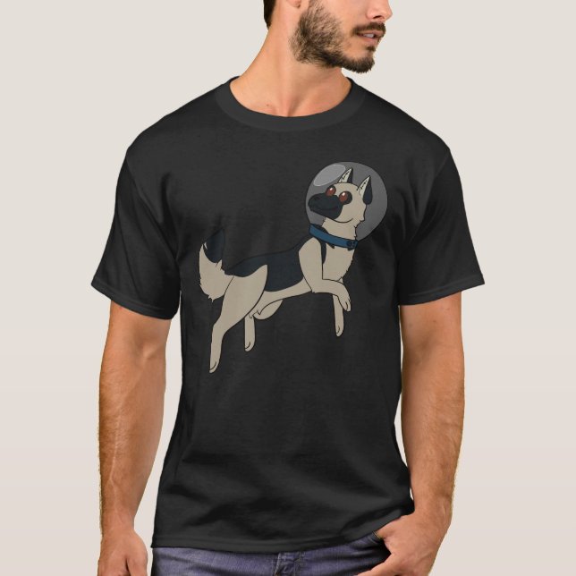 Camiseta German shepherd Preto E Prateado No Espaço (Frente)