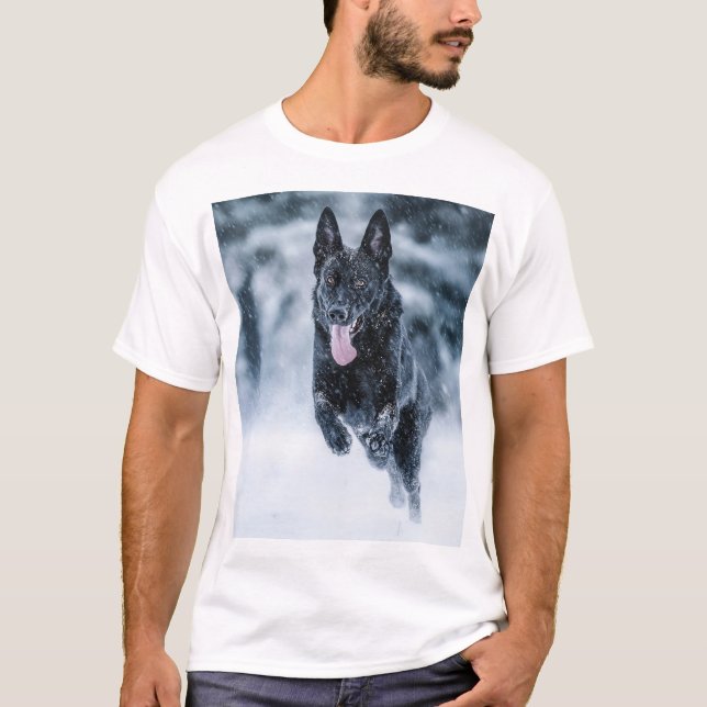 Camiseta German shepherd preto no Cobrir da escova de neve (Frente)