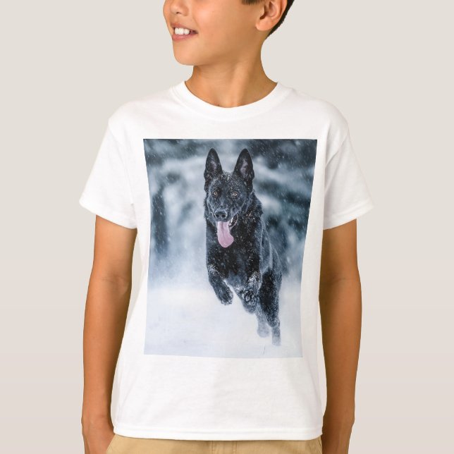 Camiseta German shepherd preto no Cobrir da escova de neve (Frente)