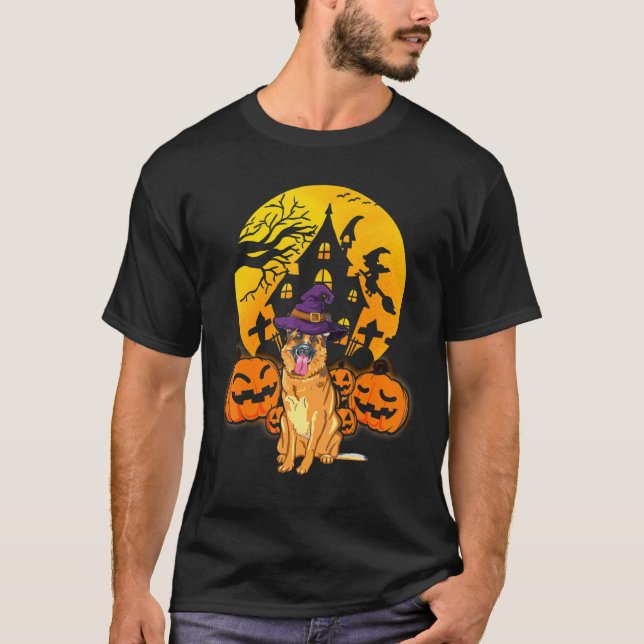 Camiseta German Shepherd Pumpkin Witch Hat Halloween Costum (Frente)