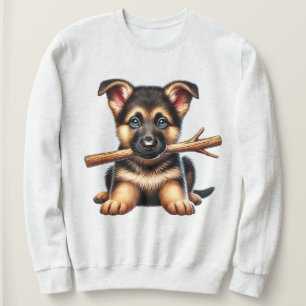 Camiseta German shepherd Puppy Segure um pau na boca