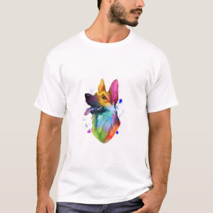 Camiseta German shepherd Rainbow Watercolor Paint Splatter