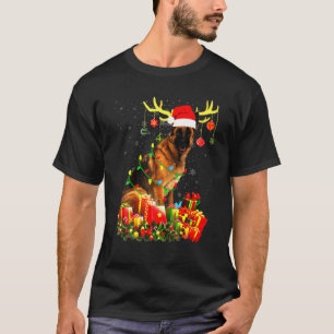 Camiseta German shepherd Reindeer Santa Hat - Luz de Natal