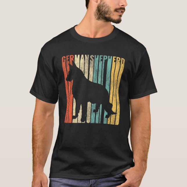 Camiseta German Shepherd Retro 1970s Dog Cracked Distressed (Frente)