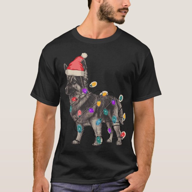 CAMISETA GERMAN SHEPHERD SABLE COM SANTA CLAUS HAT CHRISTM (Frente)