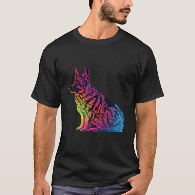 Camiseta German Shepherd Synthwave 80s Retrowave Aesthetic  (Frente)