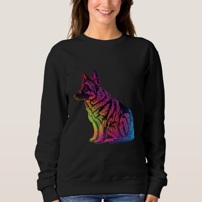 Camiseta German Shepherd Synthwave 80s Retrowave Aesthetic  (Frente)