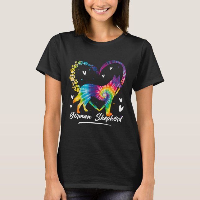 Camiseta German shepherd Tie Dye Rainbow Dog (Frente)