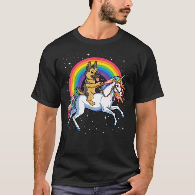 Camiseta German shepherd Unicorn Girls Space Galaxy Rainbow (Frente)
