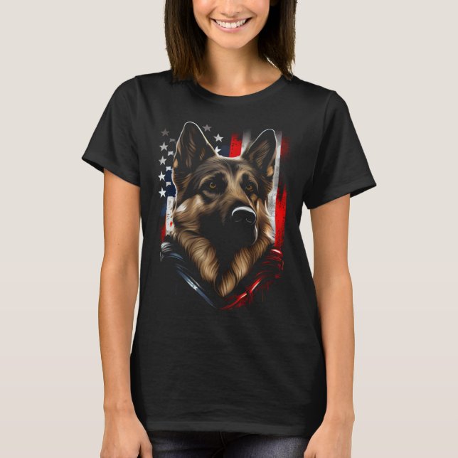 Camiseta German Shepherd US Flag America USA German Shepher (Frente)