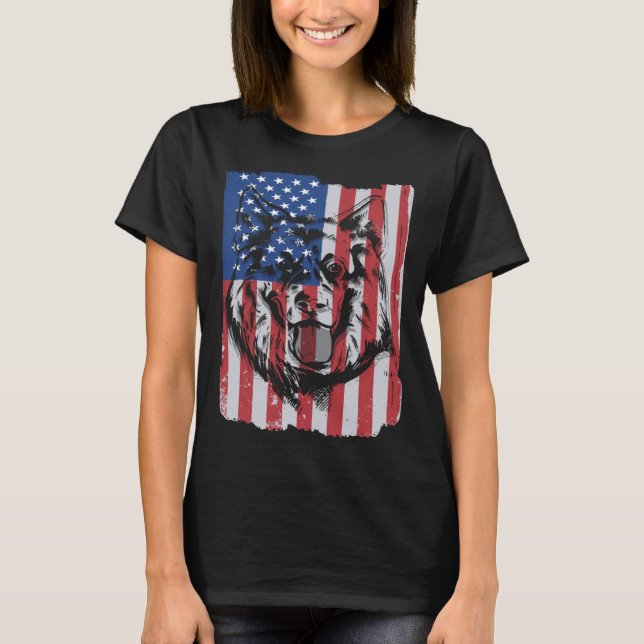 Camiseta German Shepherd USA Merica Flag Retro (Frente)